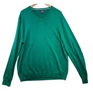 Lands End Mens Supima Cotton V-Neck Sweater XL Tall 46-48  Green Holiday